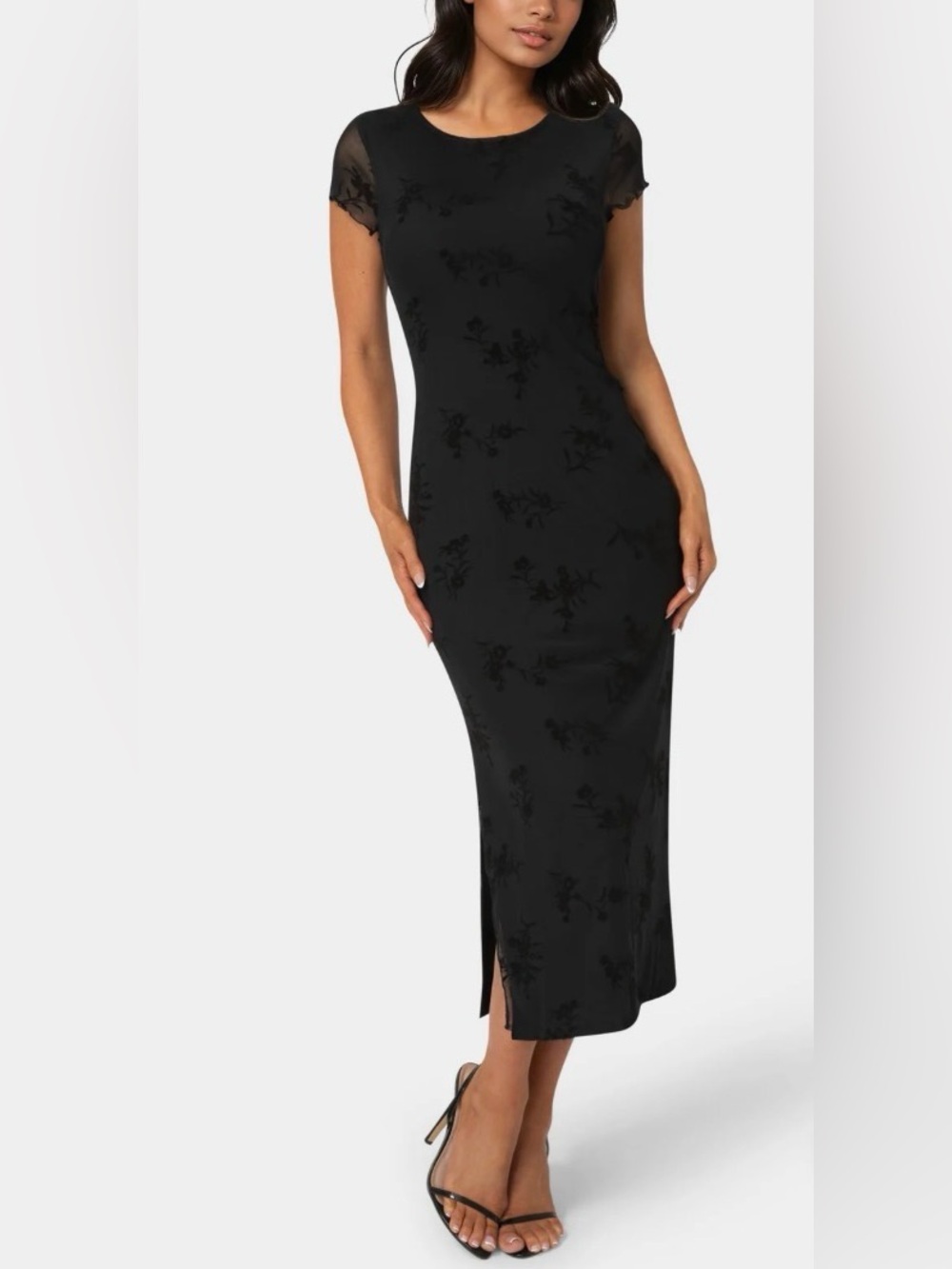 bebe Black Floral-Texture Midi Dress